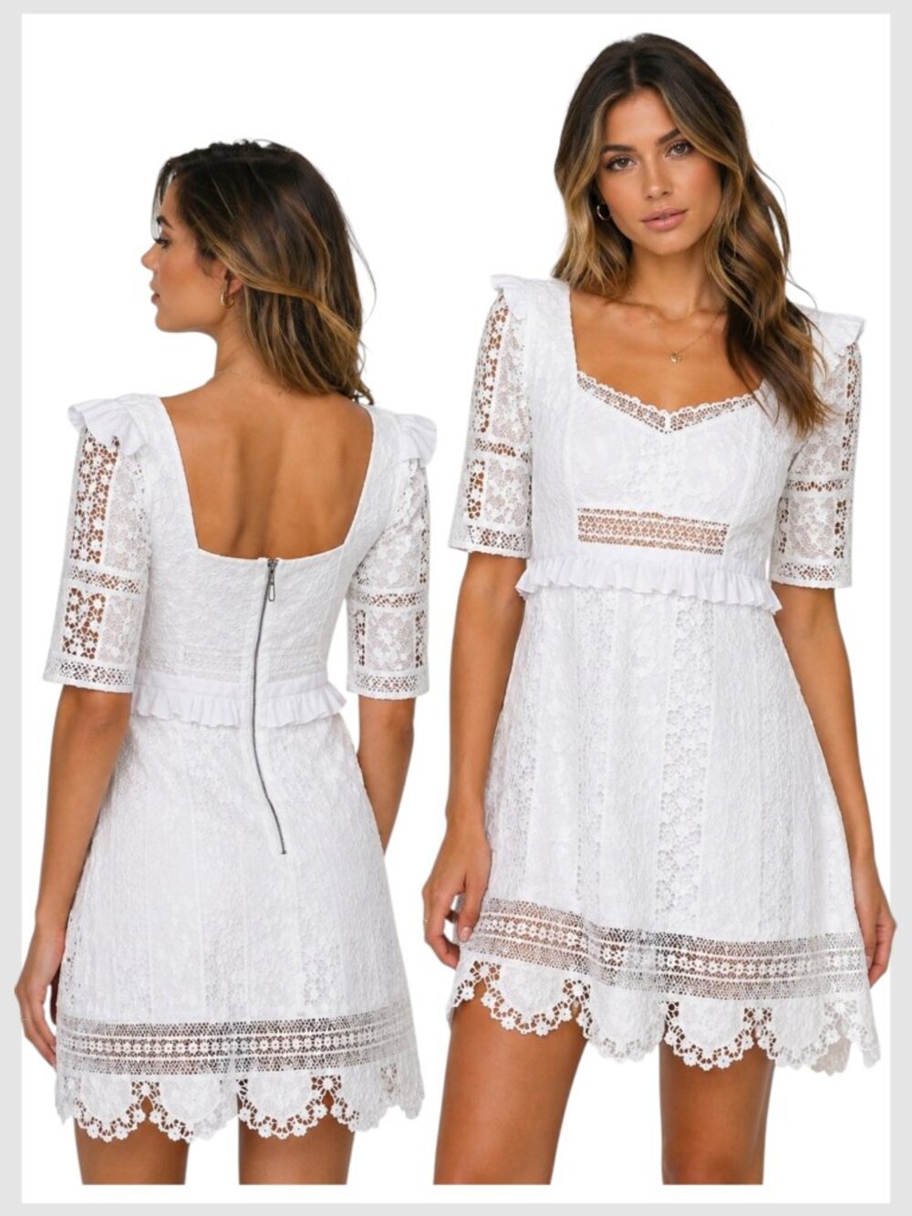For Love & Lemons Amandine Mini Dress Ivory Embroidered Lace XS
